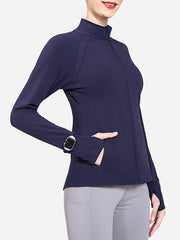Women's Full Zip Front Cycling Jacket Long Sleeve Thumb Hole Sports Top
