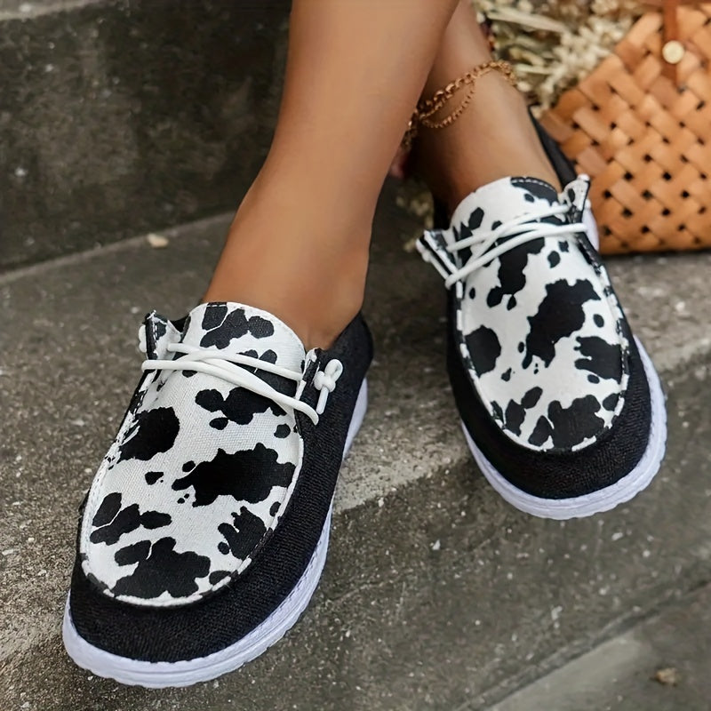 Cow Graphic Patchwork Boat Shoes Women's Casual Footwear