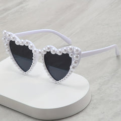 Y2K Faux Pearl Heart Sunglasses Women Prom Decorative Shades UV400