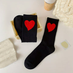 6 Pairs Heart Print Mid Tube Socks Women's Stockings