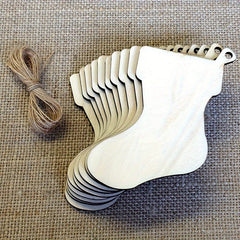 10pcs Wooden Stocking Cutouts Christmas Ornaments Hanging Pendant DIY Crafts