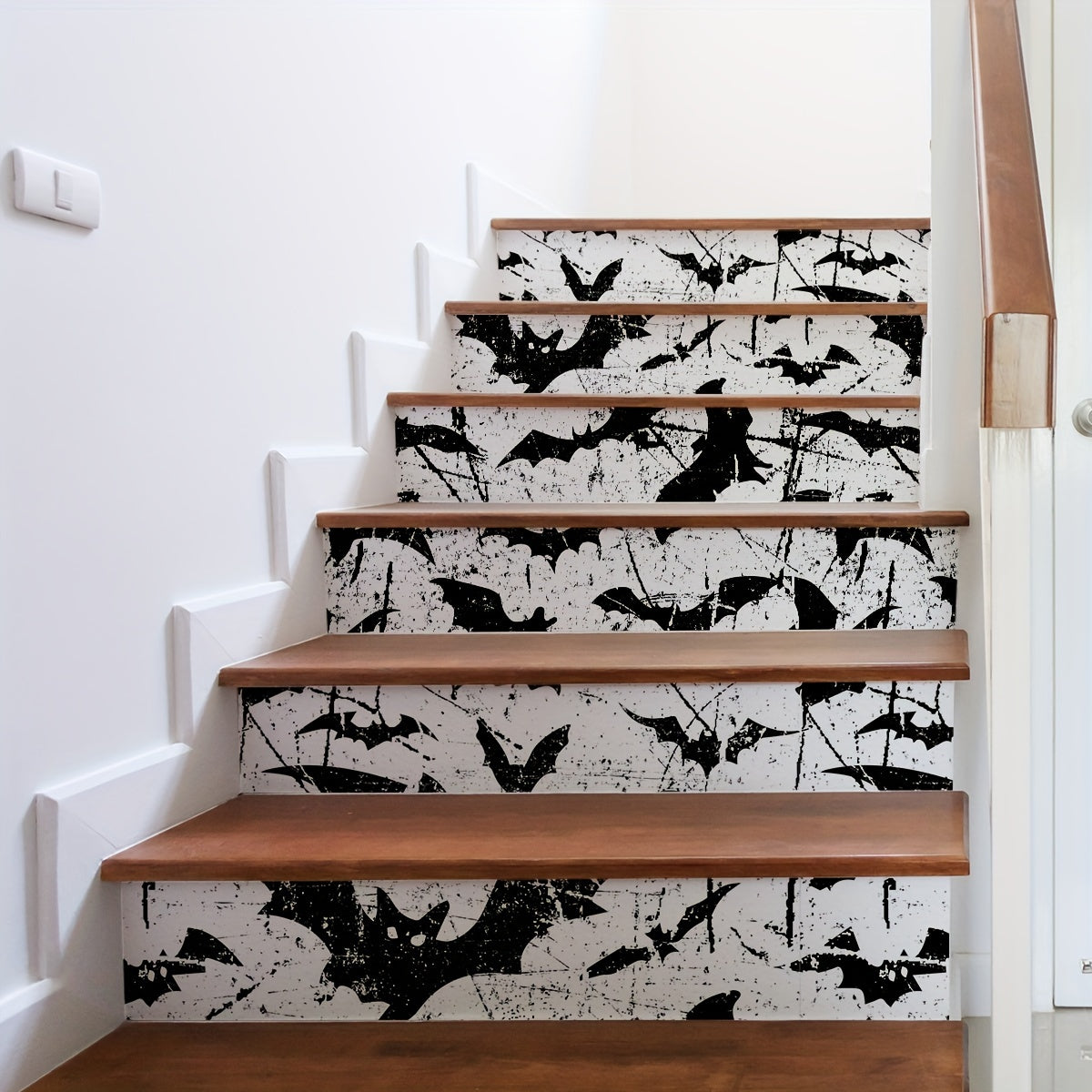 6pcs Halloween Elements & Bat Pattern Staircase Decals Self Adhesive Thick