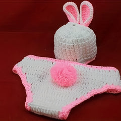 Adorable Bunny Costume Knitted Hat for Baby Photo Shoots