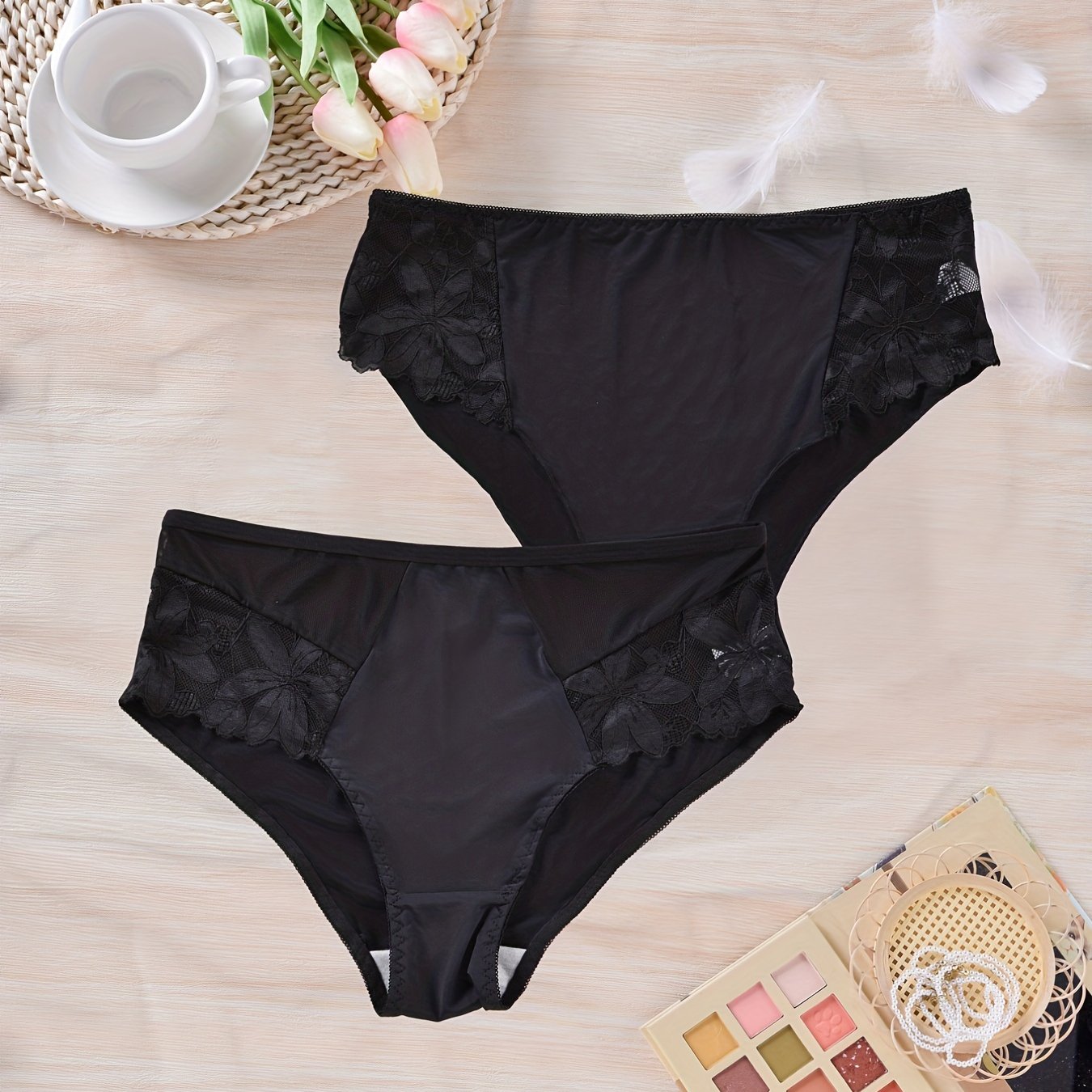 2 Pack Women's Plus Size Lace Back High Stretch Panties Set