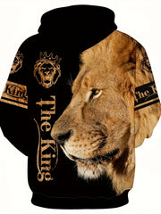Men's Lion Print Hoodie Slightly Stretch Hooded Sweatshirt