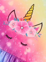 Unicorn Tie Dye Graphic Long Sleeve Dress Girls