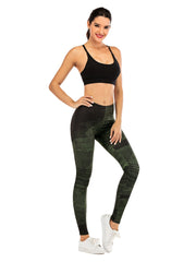 Sexy Green Graffiti Print Leggings High Waist Slim Leggings