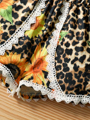 Leopard & Sunflower Pattern Romper w/ Ruffle & Lace for Kids - Spring Summer