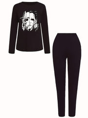 Women's Plus Size Cartoon Print Tee & Leggings Outfit Set