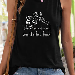 Dog Pattern Sports Vest Round Neck Sleeveless Top