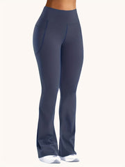 Solid High Rise Flared Leg Pants