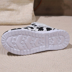 Cow Print Plush Lined Furry Flat Lightweight Skate Shoes