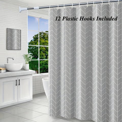 Waterproof Geometric Shower Curtain Metal Grommets Hooks Durable Polyester Bath