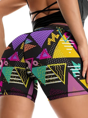 Geometric Pattern Yoga Fitness Shorts High Waist Tummy Control Sports