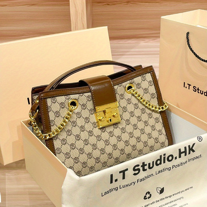 Women's Beige Shoulder Bag w/ Chain Crossbody