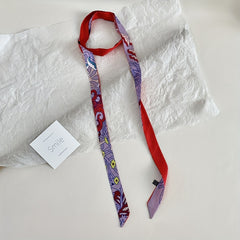 Flower Print Double Sided Long Ribbon Neckerchief Satin Twilly Scarf