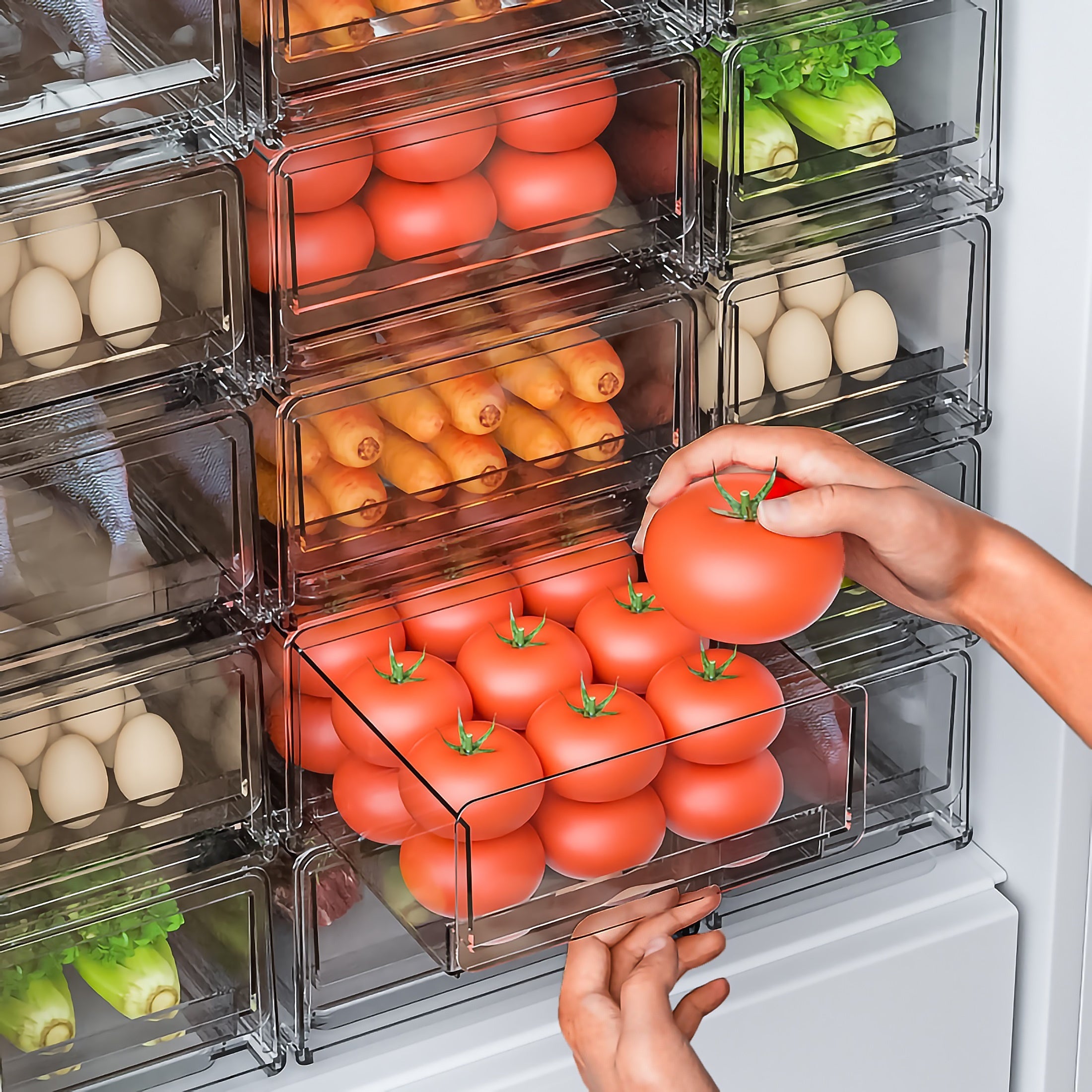 Transparent Drawer Refrigerator Storage Box for Fresh Food, Freezer Safe