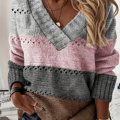 Colorblock V Neck Sweater