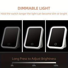 Portable Folding LED Vanity Mirror 3 Lighting Modes USB Rechargeable Pink