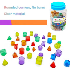 60pcs Translucent Geometric Solids 3D Shapes Tabletop Figures for Teaching