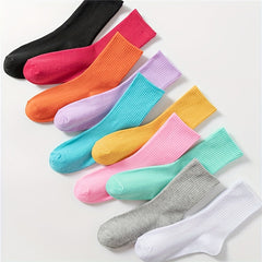 10 Pairs Solid Mid Tube Socks Women's Stockings