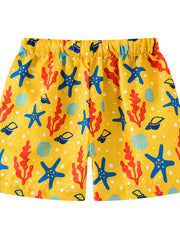 Toddler Boys Starfish Shell Casual Drawstring Waist Shorts Swim Trunks