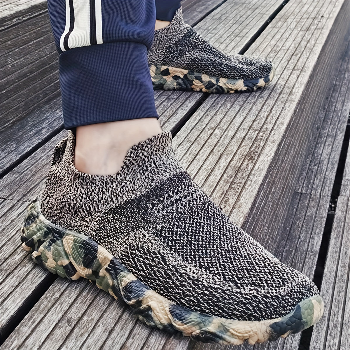 Men's Camo Breathable Slip On Sock Shoes Non slip Sneakers