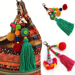 Boho Pom Pom Tassel Keychain Mexican Key Ring Bag Charm