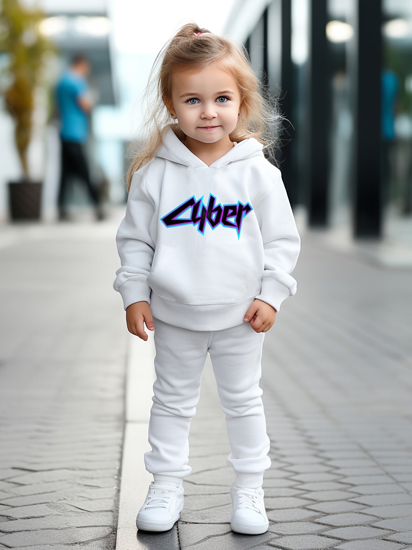 OERYUI Cyber Letter Print Hooded Pullover Pants Set for Sports