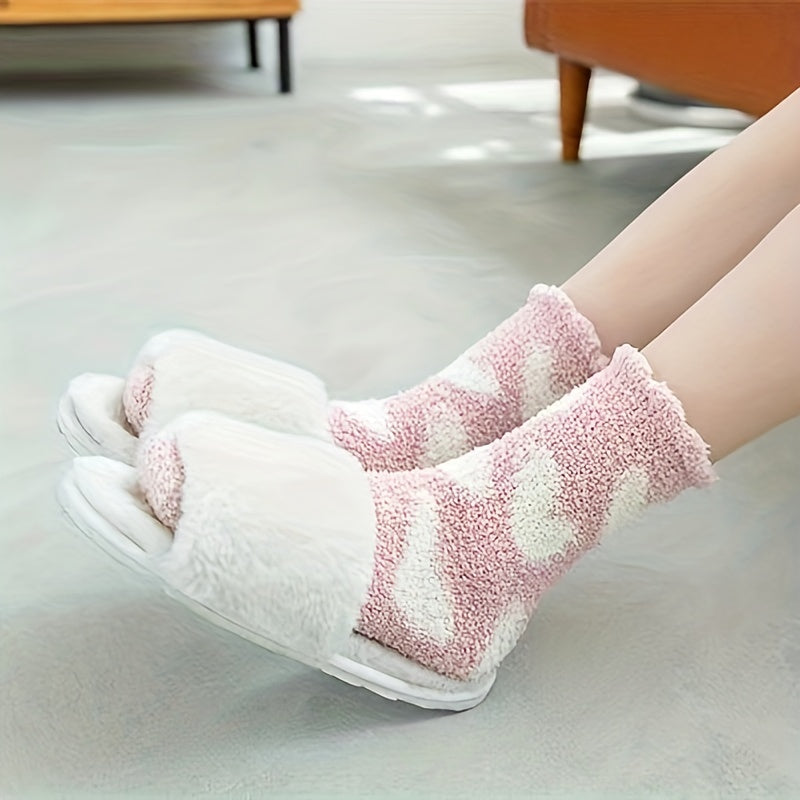 Heart Print Fuzzy Floor Socks Women's Stockings