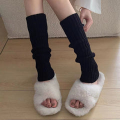 Solid Rib Knit Leg Warmers All-match Knee High Socks Women's Stockings