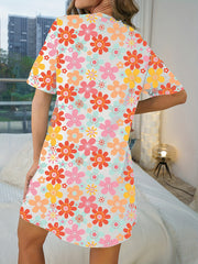 Floral Print NightDress Short Sleeve Crew Neck Pajama