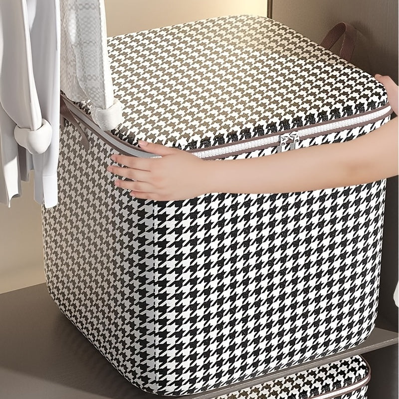 Large Capacity Storage Bag Houndstooth Patten Zipper Organizer