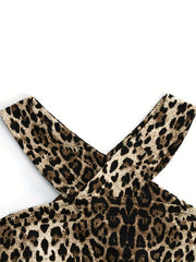 Leopard Print Halter Top Sexy Back Tie Halter Top For Summer