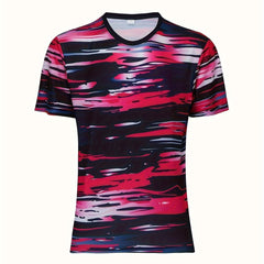 Men's Stripe Print Crew Neck Short Sleeve Soccer Club Uniform Shirt
