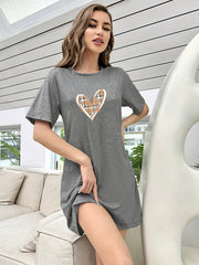 Heart Print NightDress Short Sleeve Crew Neck Sleepwear