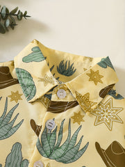 Western Desert & Hats Print Button Down Shirt Baby Boys Casual Tee Top