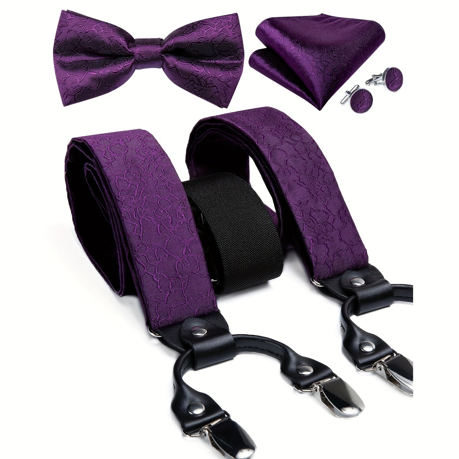 Men's Silk Suspenders Set Adjustable Braces Vintage 6 Clip Trousers Strap