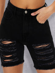 Distressed Ripped Thigh Denim Shorts