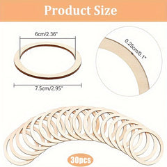 30pcs 75mm Natural Wood Rings Circle Ornaments for Painting Christmas Decor