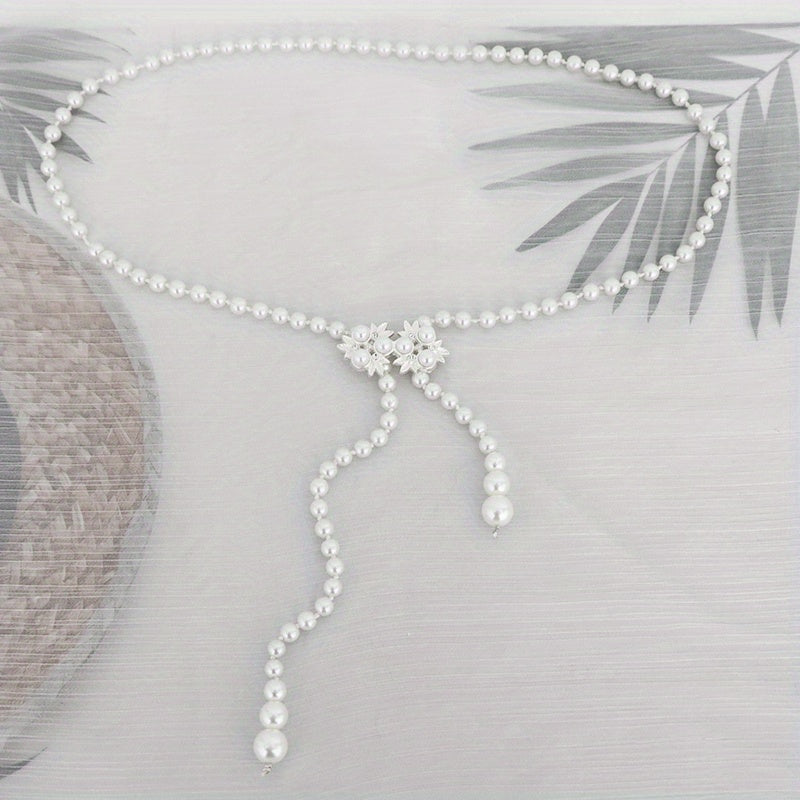 Pearl Waist Chain Adjustable Girdle Rhinestone Decor Dress Chain Belts