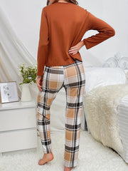Bear Print Pajama Set Top & Plaid Pants Sleepwear