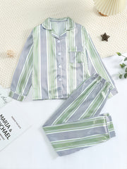 Boys' Striped Pajama Set, Long Sleeve Button Down Top & Pants