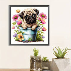 5D DIY Diamond Painting Dog And Flower Full Drill Cartoon Embroidery