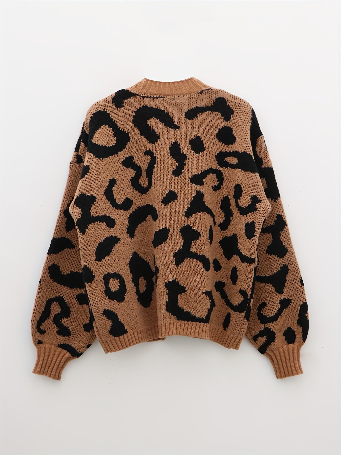 Leopard Print Knit Cardigan Open Front Sweater