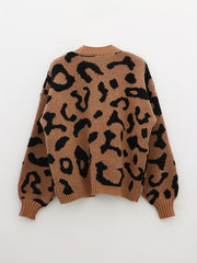 Leopard Print Knit Cardigan Open Front Sweater
