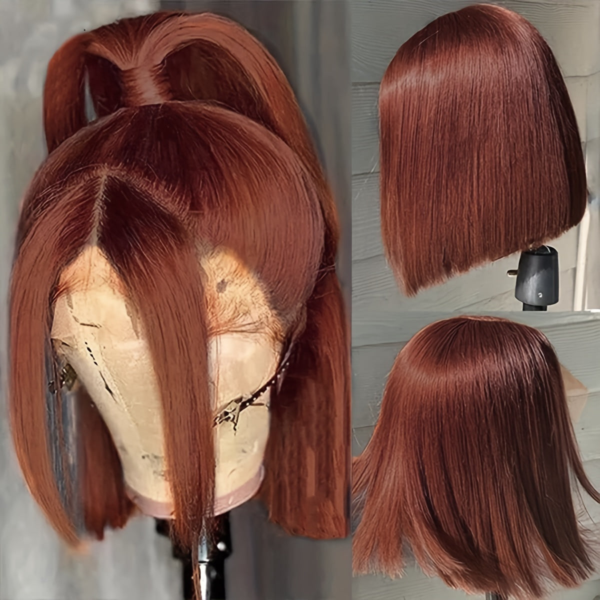 Short Straight Bob Cut Lace Front Human Hair Wig 180 Density Natural Hairline