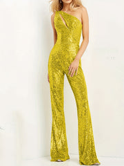 Glitter One Shoulder Sequined Jumpsuit For Party Club