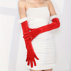 Red Velvet Gloves Christmas Party Long Birthday Dinner Cosplay Costume Accessori