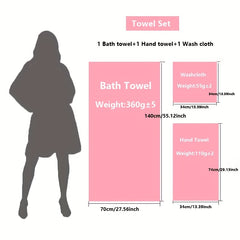 3pcs Solid Towel Set Soft Washcloth Hand Towel Bath Towel Thickened Absorbent